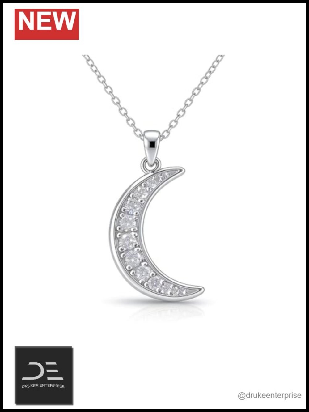 Moissanite Crescent Moon Pendant Necklace 925 Sterling Silver Dainty Celestial